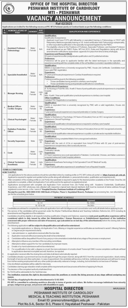 Peshawar Institute of Cardiology Jobs 2025 in KPK